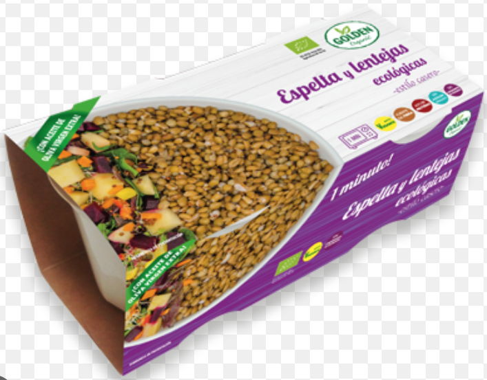 Pencas de acelgas, tortilla francesa  y espella con lentejas